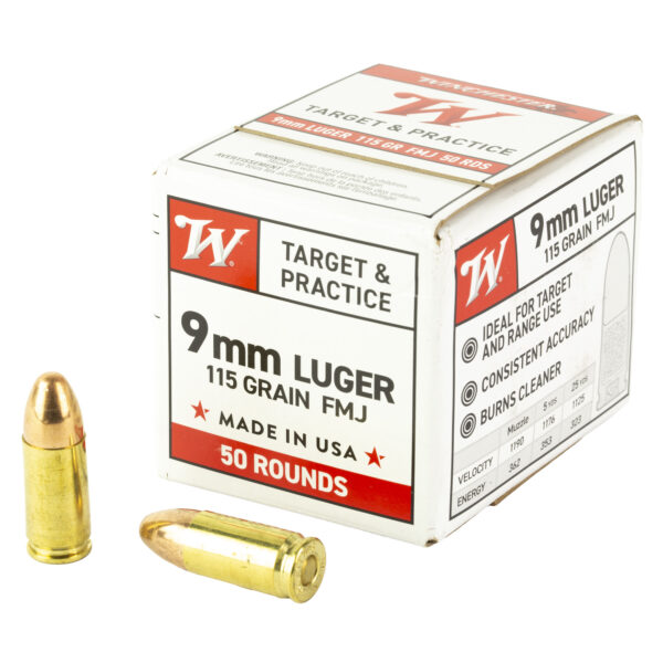 Winchester USA Target 9mm Luger 115 Grain FMJ - 50 Round Box - Image 3