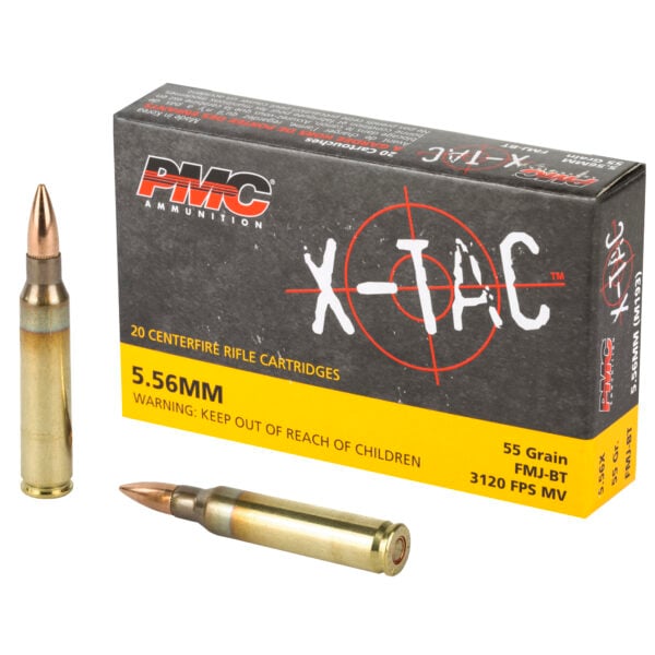 PMC X-Tac Rifle Ammunition 5.56 NATO 55 gr FMJBT 3120 fps 20/ct