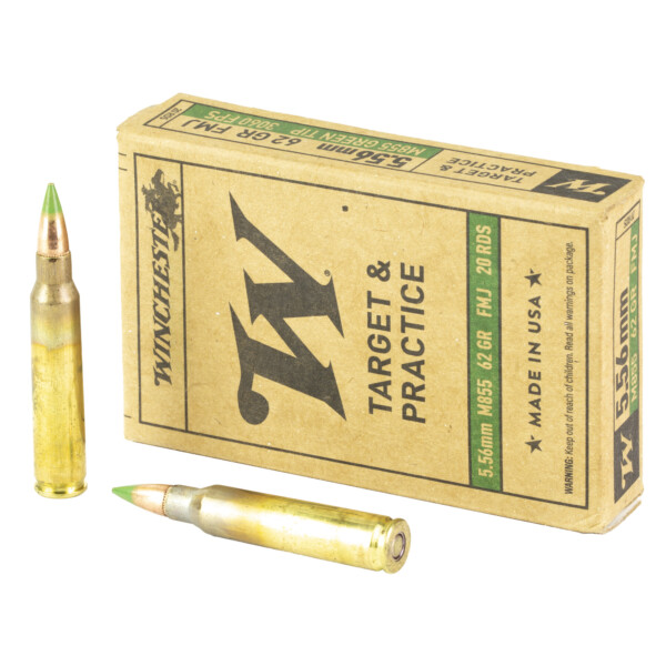 Winchester USA M855 5.56 NATO 62 Grain Green Tip - 20 Round Box - Lake City