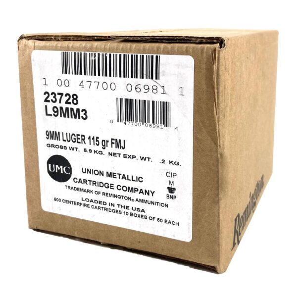 Remington UMC 9mm Luger 115 Grain FMJ - 1000 Round Case