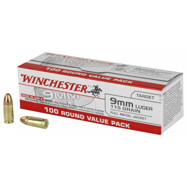 Winchester USA 9mm Luger 115 Grain FMJ - 100 Round Box - Image 3