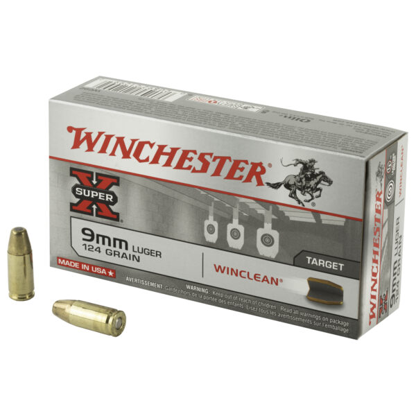 Winchester Super-X Winclean 9mm Luger 124 Grain Brass Enclosed Base - 50 Round Box - Image 2