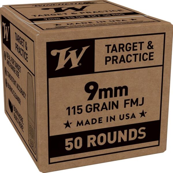 Winchester Service Grade 9mm Luger 115 Grain FMJ - 50 Round Box