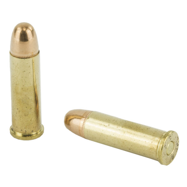 Two brass PMC Bronze .38 Special 132 Grain FMJ cartridges are displayed on a white background; one upright and the other horizontal with visible base engravings and copper-colored tips, showcasing precision craftsmanship. Patriotic Firearms