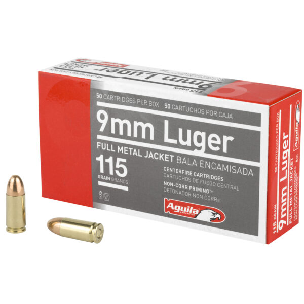 Aguila 9mm Luger Handgun Ammunition: 50-Count, 115 Grain FMJ, 1150 fps