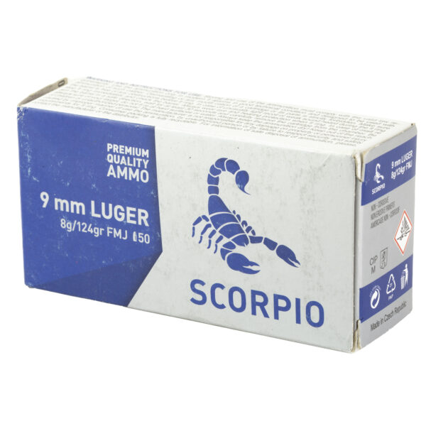 Scorpio 9mm Luger 124 Grain FMJ - 50 Round Box - Image 3