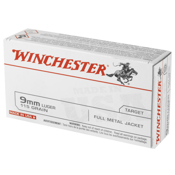 Winchester USA 9mm Luger 115 Grain FMJ - 50 Round Box - Image 2