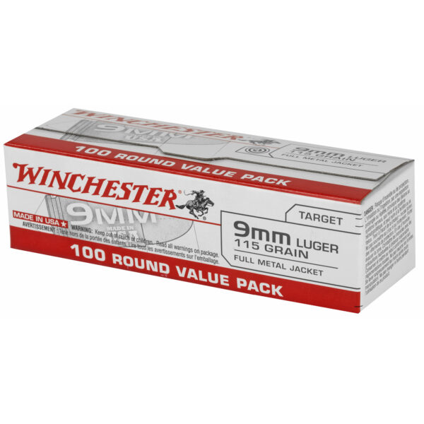 Winchester USA 9mm Luger 115 Grain FMJ - 100 Round Box - Image 2