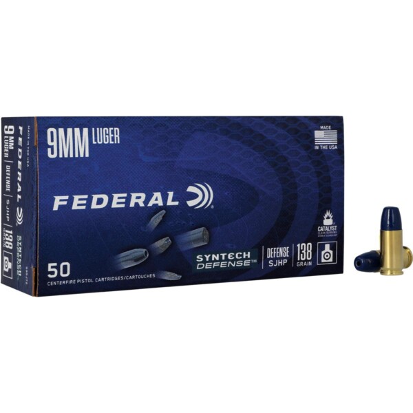 Federal Syntech Defense 9mm Luger 138 Grain Semi-Jacketed Hollow Point 50 Round Box
