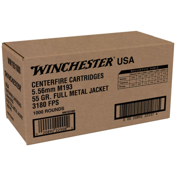 Winchester 5.56 NATO 55gr Ammunition - 1000 Box