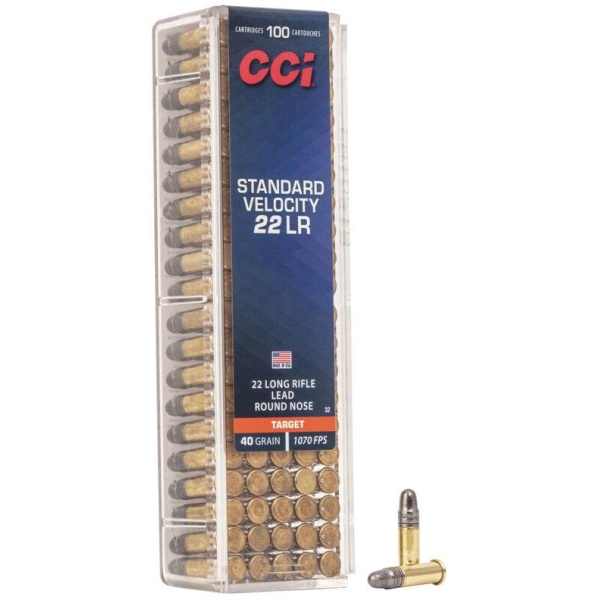 CCI Standard Velocity Rimfire Ammunition .22 LR 40 gr LRN 1070 fps 5000/ct Case (50-100/ct Boxes)