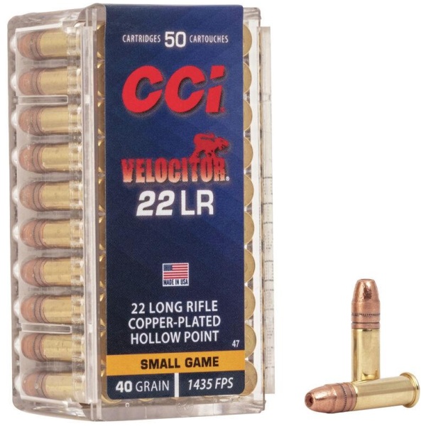 CCI Velocitor HP Rimfire Ammunition .22 LR 40 gr CPHP 1435 fps 5000/ct Case (100-50/ct Boxes)