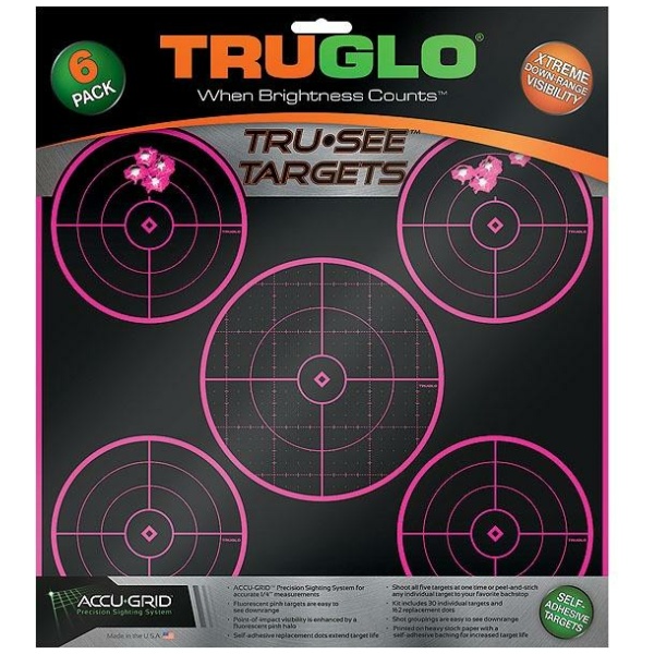 TRUGLO TARGET 5-BULL 12X12 PNK 6PK for Precision Shooting