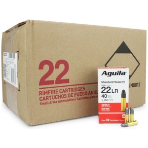 Aguila Standard Velocity Rimfire Ammunition .22 LR 40 gr SP 1130 fps 2000/ct Case (40 boxes of 50/ct)