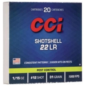 CCI Rimfire Shotshell Ammunition .22 LR 1/15 oz #12 31 gr 1000 fps 2000/ct (100-20/ct Boxes)