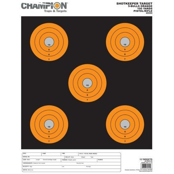 Champion Shotkeeper Orange Targets 5 Bull Large Pack of 12