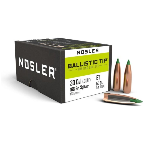 Nosler .308 Caliber 30 Ballistic Tip 168 Grain Hunting Bullet Box of 50