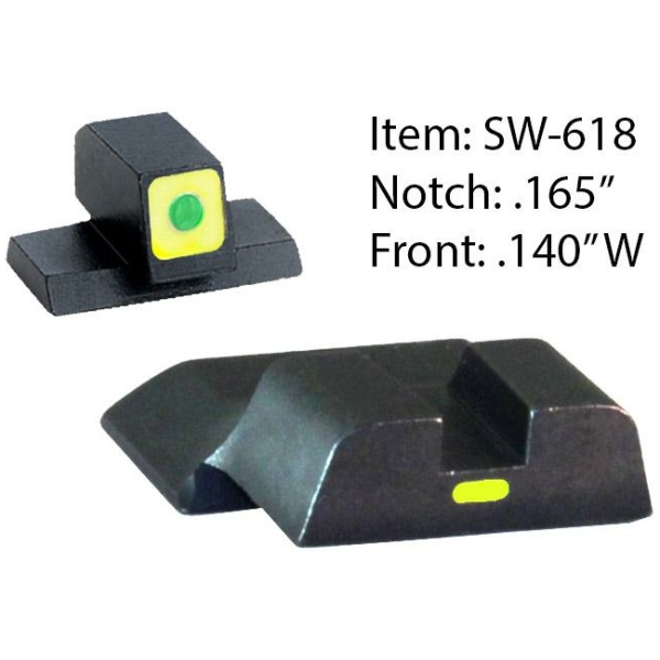 Ameriglo CAP Tritium Night Sights for S&W M&P Shield / Front Tritium - Green / Front Outline - LumiGreen / Style - CAP / Rear Paint Bar - LumiGreen