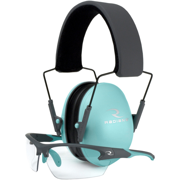 Stylish LOWSET Ladies Aqua/Charcoal Shooting Earmuffs & Glasses