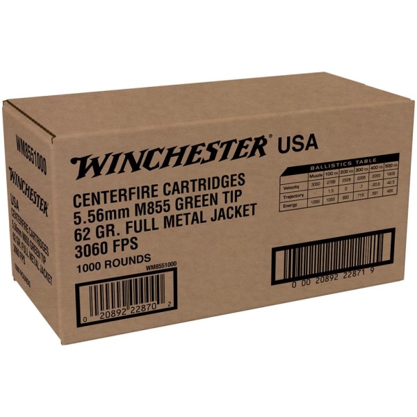 Winchester 5.56 NATO 62 Grain Ammo - 1000/Box