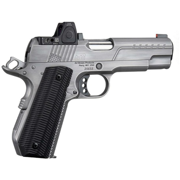 Ed Brown FX2 Compact Stainless Bobtail Handgun .45 Auto 7rd Magazine 4.25" Barrel  American Flag Serrations w/Trij RMRcc