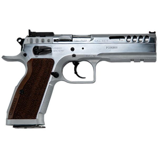 Tanfoglio Stock II Handgun 9mm Luger 17/rd 4.44" Barrel Silver with Brown Grip