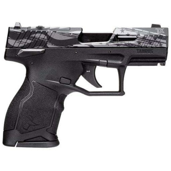 Taurus TX22 Compact Handgun .22 LR 13rd Magazines (2) 3.6" Barrel Black Engraved US Distressed Flag