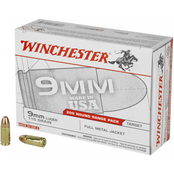 Winchester USA 9mm Luger 115 Grain FMJ - 200 Round Box - Image 2