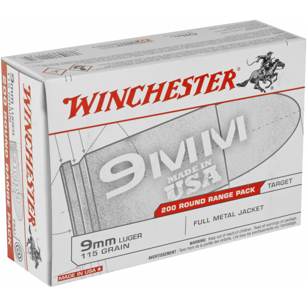 Winchester USA 9mm Luger 115 Grain FMJ - 200 Round Box