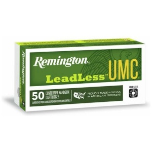 Green box of Remington LeadLess handgun cartridges.