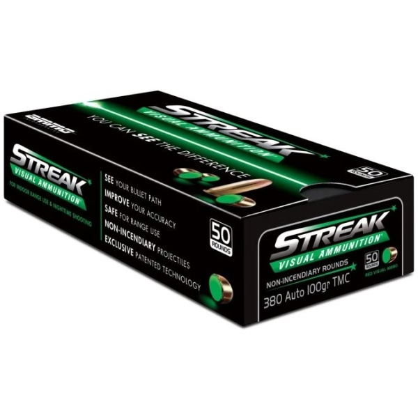 Streak Visual Ammo, .380 Auto, 50 rounds box.