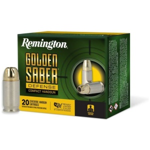 Remington Golden Saber Defense ammunition box photo.