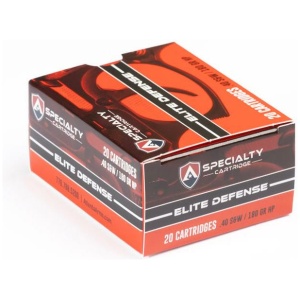 Box of Elite Defense gun ammunition cartridges.