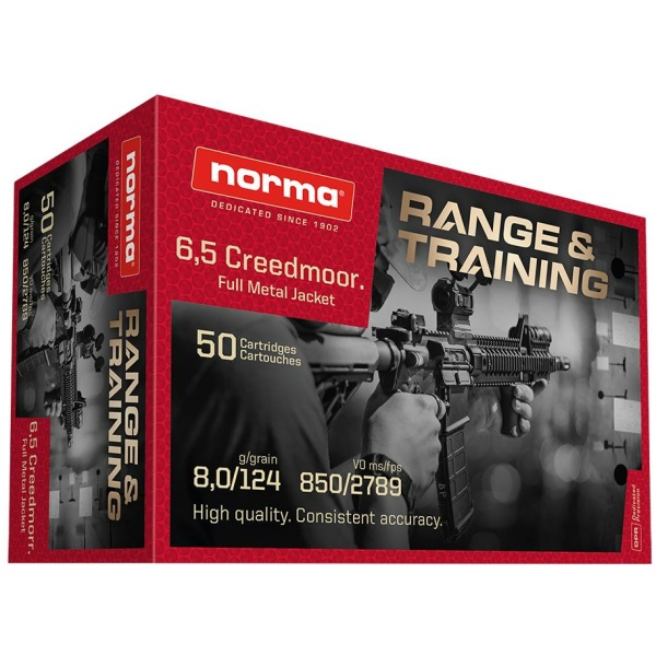 Norma 6.5 Creedmoor ammunition, 50 cartridges box.
