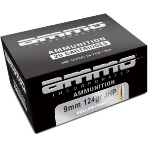 Box of 9mm ammunition, 20 cartridges, hollow point.