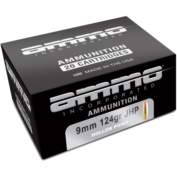Box of 9mm ammunition, 20 cartridges, hollow point.