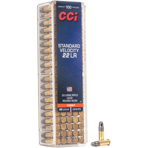 CCI Standard Velocity .22 LR ammunition box.