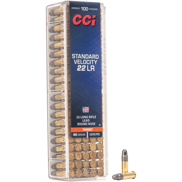 CCI Standard Velocity .22 LR ammunition box.
