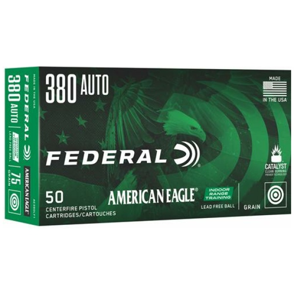 Federal American Eagle 380 Auto pistol cartridges box