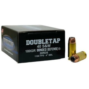 Doubletap .40 S&W ammunition box and bullets.