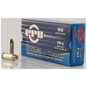 PPU .40 Smith & Wesson ammunition box and bullets.