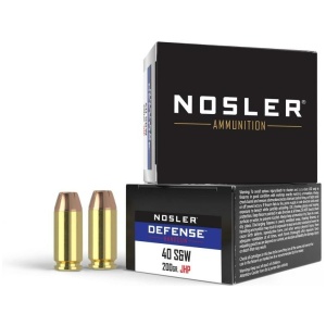 Boxes of Nosler 40 S&W ammunition and cartridges.