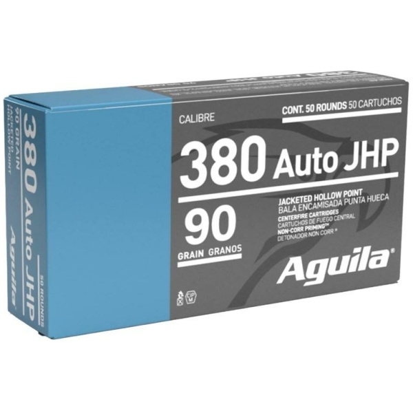 Aguila 380 Auto JHP ammunition box