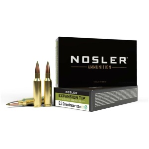 Nosler 6.5 Creedmoor ammunition cartridges and box.