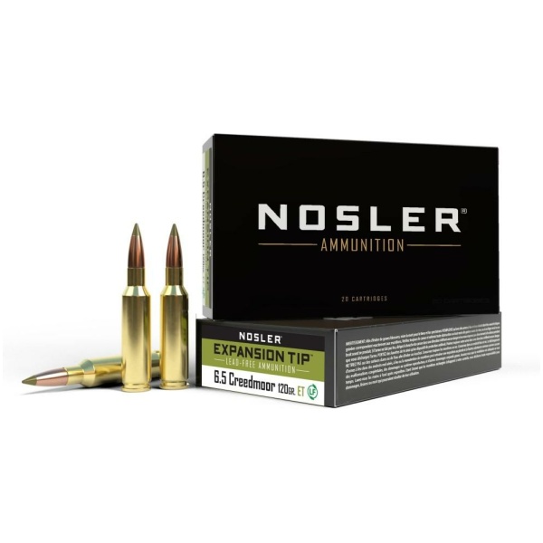 Nosler 6.5 Creedmoor ammunition cartridges and box.