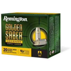 Remington Golden Saber ammunition box for compact handguns.
