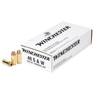 Winchester 40 S&W ammunition box and bullets