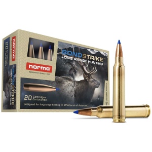 Long-range hunting ammunition box with cartridges.