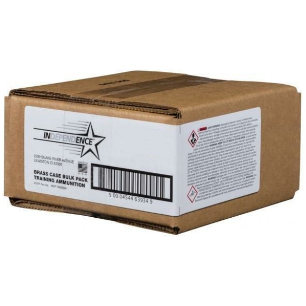 Box labeled 'Independence' training ammunition.