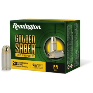 Golden Saber ammunition box with bullet displayed